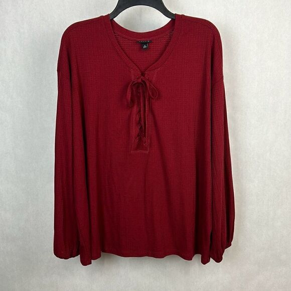 Torrid Texture Jersey Lace-Up Drop Shoulder Top Blouse Sz 2 2XL Burnt Red Crimso - Picture 1 of 7
